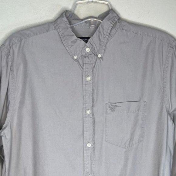 American Eagle Shirt Mens Large Solid Light Gray Button Down Casual Preppy - Picture 4 of 6